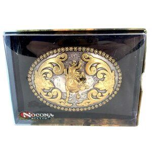 Nocona Belt Buckle Bull Rider Gold & Silver Tone Western cowboy NOS 4"